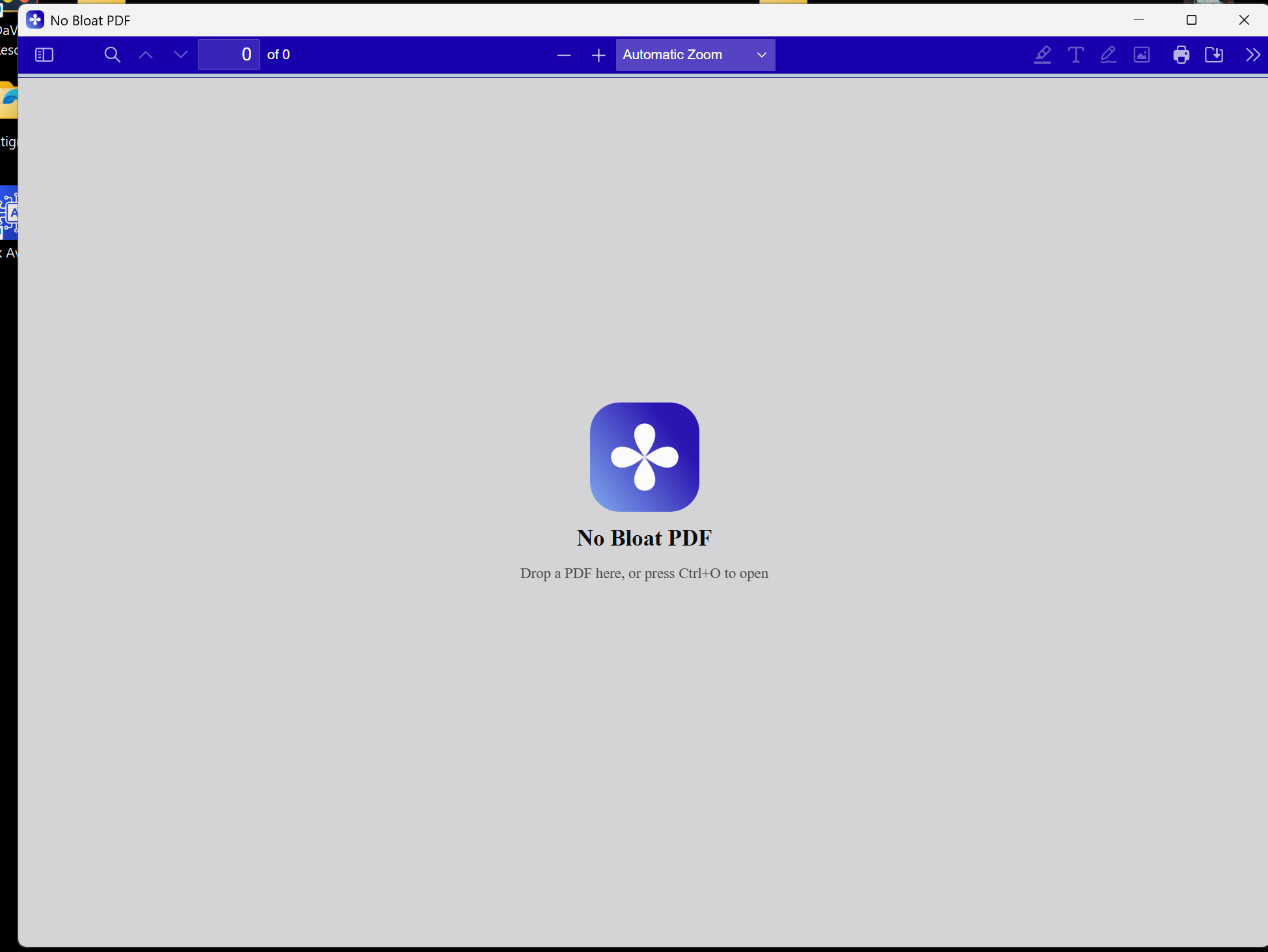 No Bloat PDF start screen